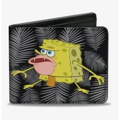 Boxlunch Spongebob Squarepants Primitive Spongebob Pose Leaves Black Gray Bi-Fold Wallet