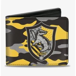 Boxlunch Harry Potter Hufflepuff Crest Camo Yellow Bi-fold Wallet
