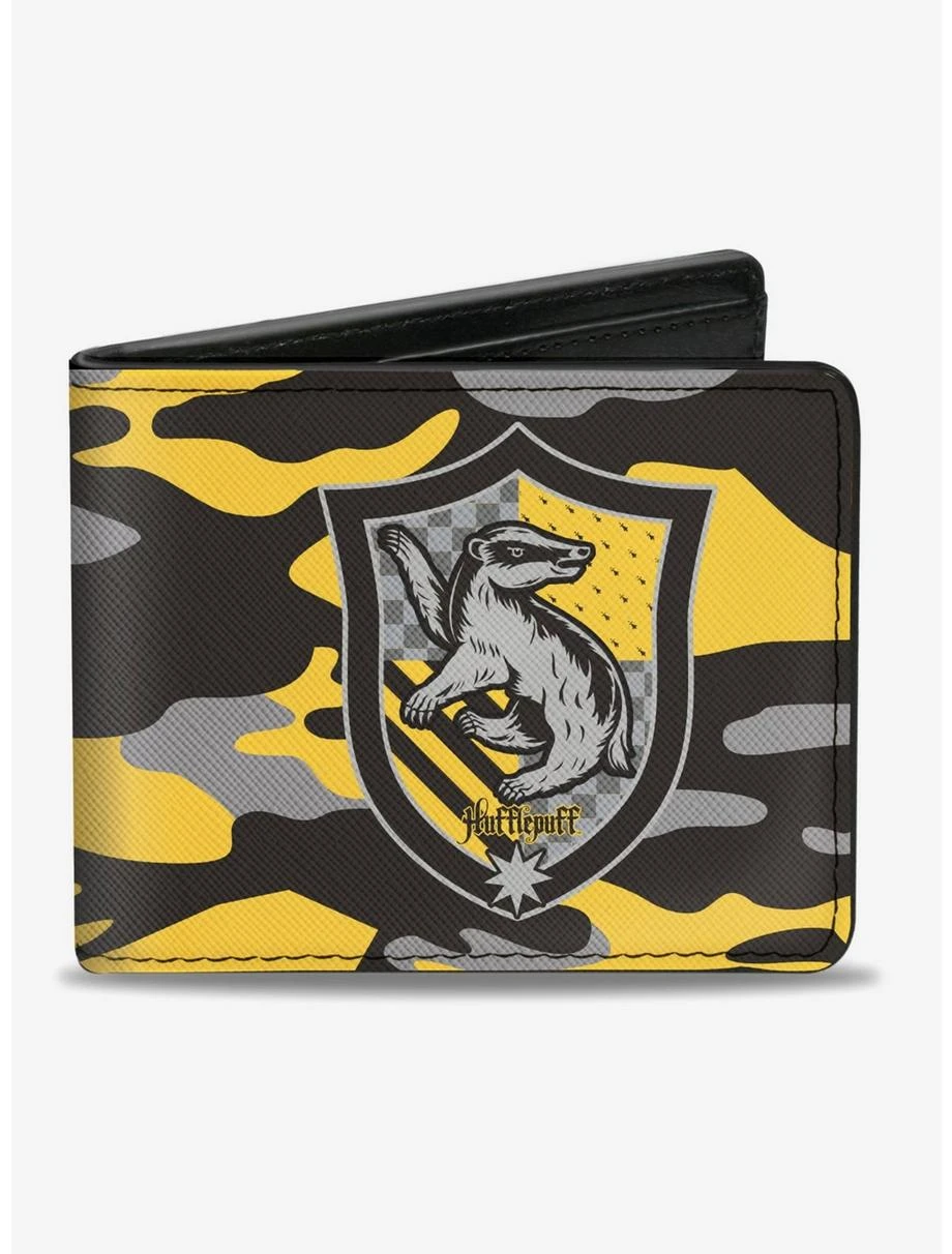 Boxlunch Harry Potter Hufflepuff Crest Camo Yellow Bi-fold Wallet 3 Boxlunch Harry Potter Hufflepuff Crest Camo Yellow Bi-fold Wallet