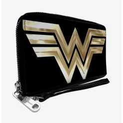 Boxlunch DC Comics Wonder Woman 1984 WW Logo Black Golds Zip Around Rectangle Wallet