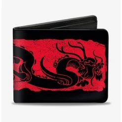 Boxlunch Disney Mulan Dragon Block Print Black Red Bifold Wallet
