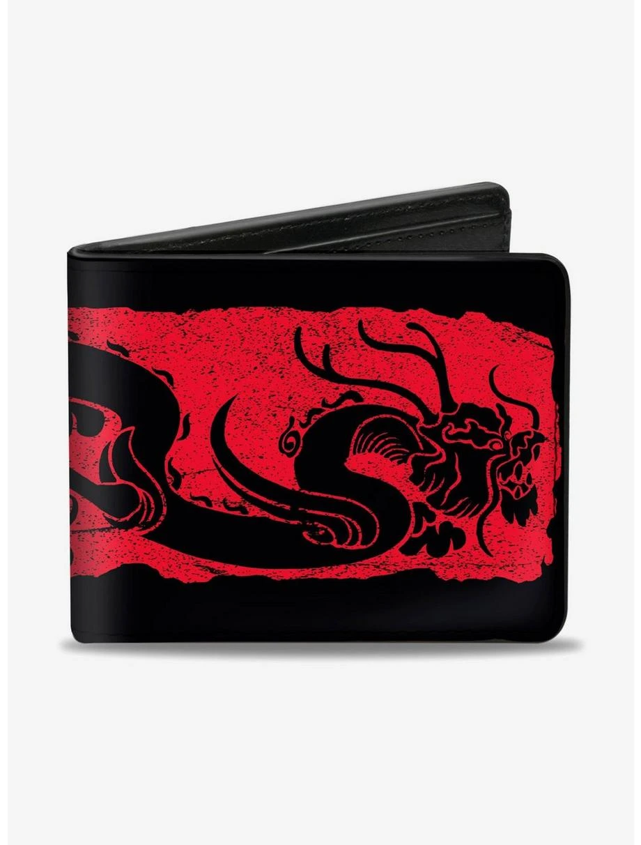 Boxlunch Disney Mulan Dragon Block Print Black Red Bifold Wallet 3 Boxlunch Disney Mulan Dragon Block Print Black Red Bifold Wallet
