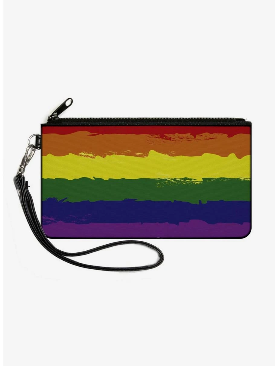 Boxlunch Rainbow Stripe Painted Canvas Zip Clutch Wallet 3 Boxlunch Rainbow Stripe Painted Canvas Zip Clutch Wallet
