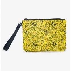 Boxlunch Disney Mickey Mouse Mickey Mouse Icon Doodles All Over Yellows Black Single Pocket Wristlet
