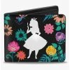 Boxlunch Disney Alice In Wonderland Silhouette Curiouser And Curiouser Floral Collage Bifold Wallet -Boxlunch-shop 20215658 hi