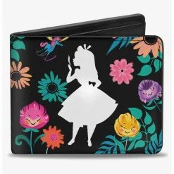 Boxlunch Disney Alice In Wonderland Silhouette Curiouser And Curiouser Floral Collage Bifold Wallet