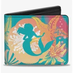 Boxlunch Disney The Little Mermaid Ariel Pose Shells Sea Flowers Collage2 Aqua Bifold Wallet