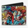 Boxlunch Marvel 4 Avenger Superhero Action Marvel Comics Logo Scenes Multi Bifold Wallet -Boxlunch-shop 20215698 hi