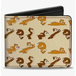 Boxlunch Disney Chip And Dale Action Poses Beige Bifold Wallet