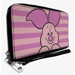 Boxlunch Disney Winnie The Pooh Piglet Expression Close Up Stripe Zip Around Wallet