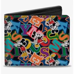Boxlunch Disney Mickey Mouse Poses And Letters Collage Bifold Wallet