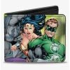 Boxlunch DC Comics Justice Leage 4 Superheroes 2 Villains Group Pose2 Glow Burst Bifold Wallet -Boxlunch-shop 20216276 hi