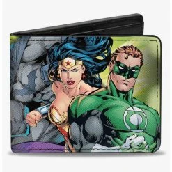 Boxlunch DC Comics Justice Leage 4 Superheroes 2 Villains Group Pose2 Glow Burst Bifold Wallet