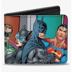 Boxlunch DC Comics Justice Leage 4 Superheroes 2 Villains Pose Block Bifold Wallet