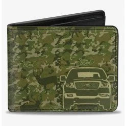 Boxlunch Ford Truck Works Hard Plays Harder Deer Hunter Camo Olive Bifold Wallet