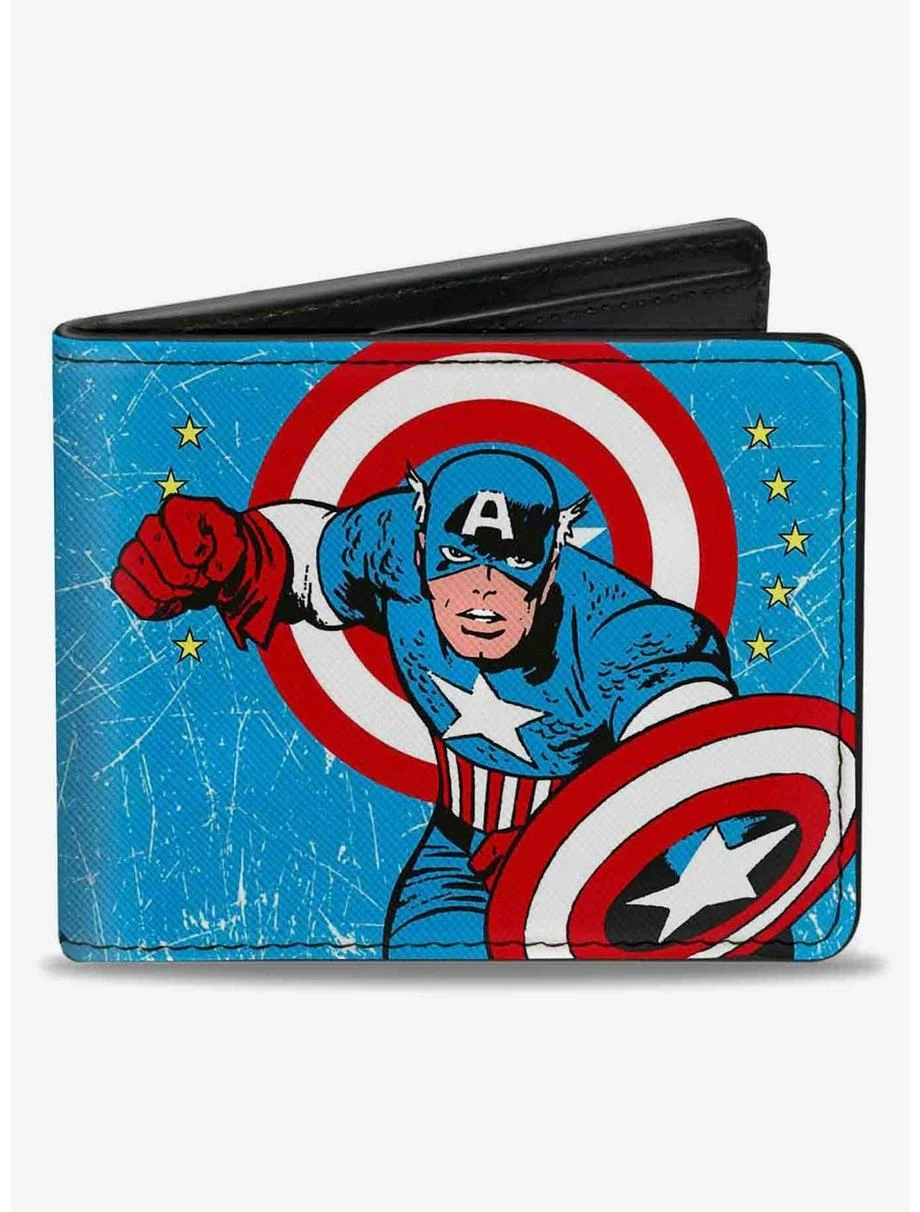 Boxlunch Marvel Captain America Action Pose Captain America Weathered Bifold Wallet 3 Boxlunch Marvel Captain America Action Pose Captain America Weathered Bifold Wallet