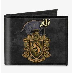 Boxlunch Harry Potter Hufflepuff Badger Crest Dedication Patience Loyalty Banner Canvas Bifold Wallet