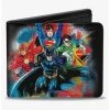 Boxlunch DC Comics Justice League 4 Superhero Group Splatter Logo Bifold Wallet -Boxlunch-shop 20216336 hi