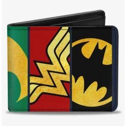 Boxlunch DC Comics Justice League 5 Superhero TextuLogo Close Up Panels Bifold Wallet