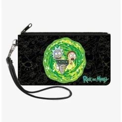 Boxlunch Rick And Morty Portal Gun Collage Canvas Zip Clutch Wallet