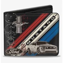 Boxlunch Mustang Tri Bar Logo Diagonal Stripe Blueprint Bifold Wallet
