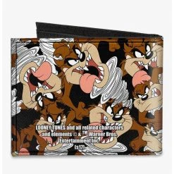 Boxlunch Looney Tunes Tasmanian Devil Vortex Poses Scattered Canvas Bifold Wallet -Boxlunch-shop 20216925 av1