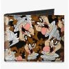 Boxlunch Looney Tunes Tasmanian Devil Vortex Poses Scattered Canvas Bifold Wallet -Boxlunch-shop 20216925 hi