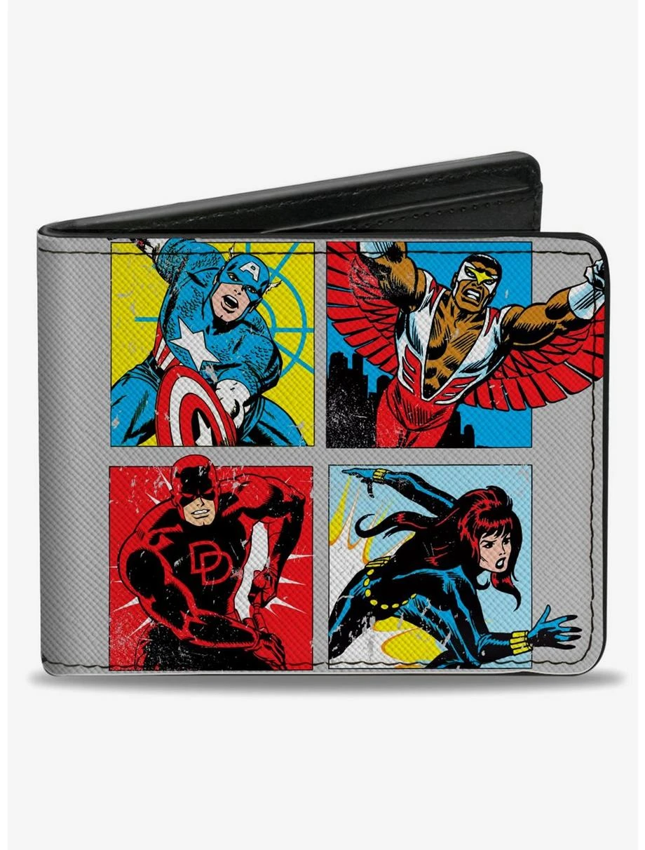 Boxlunch Marvel Avengers Retro Marvel Comics Superhero Pose Blocks And Title Logo Bifold Wallet 3 Boxlunch Marvel Avengers Retro Marvel Comics Superhero Pose Blocks And Title Logo Bifold Wallet