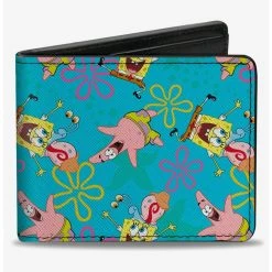 Boxlunch Spongebob Squarepants Patrick And Gary Joy Poses And Flowers Bifold Wallet