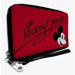 Boxlunch Disney Mickey Mouse Autograph And Smiling Face Zip Around Wallet
